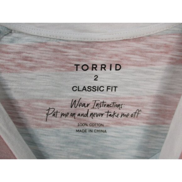 Torrid Striped Classic Fit Cotton Raglan Sleeve T-Shirt Size - 2 - Picture 2 of 7